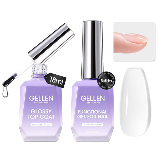 Picture of Gellen Builder Gel for Nails and Gel Top Coat, 2Pc 18ml Nail Builder Gel and Glossy Top Coat Gel Polish, No Wipe Clear Gel Top and Builder Base Coat Soak Off UV Gel for Gel Nail Polish