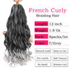 Picture of French Curly Braiding Hair 12 Inch 8 Packs - Pre Stretched Bouncy Braiding Hair- Loose Wavy Braiding Hair Synthetic Hair Extensions For Black Women (12 inch 8 packs 1B/Grey)
