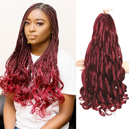 Picture of French Curly Braiding Hair 12 Inch 8 Packs Burgundy - Pre Stretched Bouncy Braiding Hair- Loose Wavy Braiding Hair Synthetic Hair Extensions For Black Women (12 inch 8 packs Burgundy)