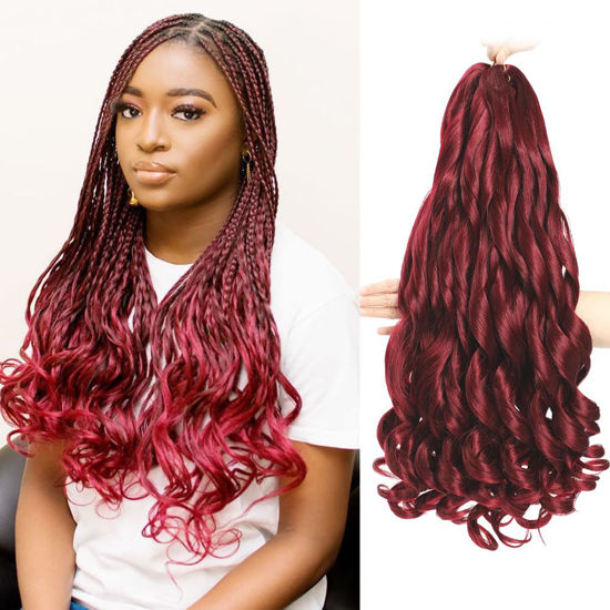 Picture of French Curly Braiding Hair 12 Inch 8 Packs Burgundy - Pre Stretched Bouncy Braiding Hair- Loose Wavy Braiding Hair Synthetic Hair Extensions For Black Women (12 inch 8 packs Burgundy)