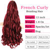Picture of French Curly Braiding Hair 12 Inch 8 Packs Burgundy - Pre Stretched Bouncy Braiding Hair- Loose Wavy Braiding Hair Synthetic Hair Extensions For Black Women (12 inch 8 packs Burgundy)