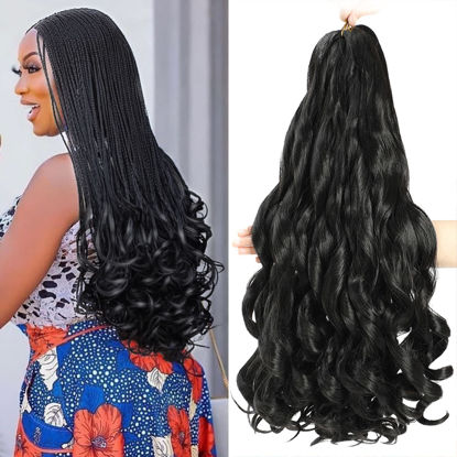 Picture of French Curly Braiding Hair 18 Inch 8 Packs Black Color - Pre Stretched Bouncy Braiding Hair- Loose Wavy Braiding Hair Synthetic Hair Extensions For Black Women (18 inch 8 packs 1B)