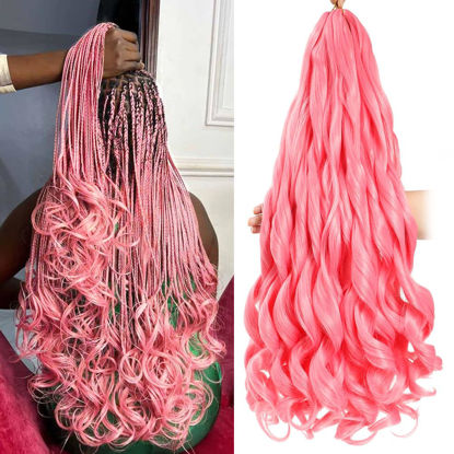 Picture of French Curly Braiding Hair 24 Inch 8 Packs Pink Color - Pre Stretched Bouncy Braiding Hair- Loose Wavy Braiding Hair Synthetic Hair Extensions For Black Women (24 inch 8 packs, Pink)