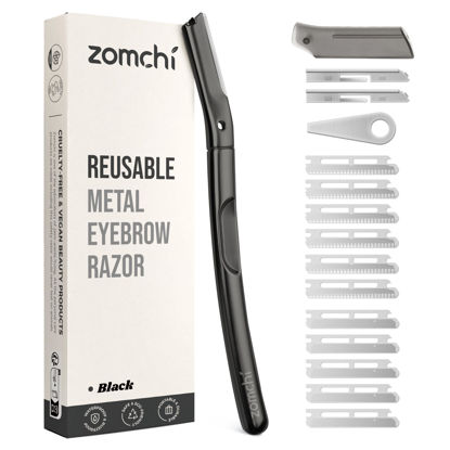 Picture of ZOMCHI Dermaplaning Tool for Face with 11 Refill Blades, Dermaplane Razor for Women and Men, Face Razor with Precision Silicone Cover, Eyebrow Razor, Facial Razor, Reusable Metal Handle - Matte Black