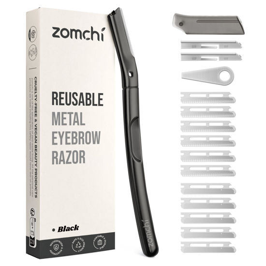 Picture of ZOMCHI Dermaplaning Tool for Face with 11 Refill Blades, Dermaplane Razor for Women and Men, Face Razor with Precision Silicone Cover, Eyebrow Razor, Facial Razor, Reusable Metal Handle - Matte Black