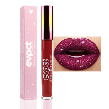 Picture of evpct 1Pcs Dark Red Matte to Glitter Liquid Lipstick Lip Set Kit, Long Lasting Matte Diamond Glitter Lipstick Waterproof, Colorful Sparkly Glossy Metallic Shimmer Sparkle Lip Gloss for Women 04#