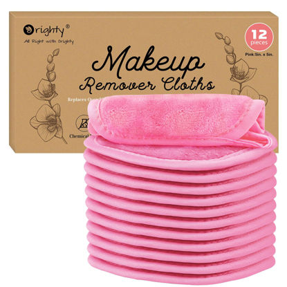 Picture of Orighty Makeup Remover Cloths 12 Pack, Makeup Removal Face Cleansing Cloth, Reusable Make-up Remover Pads Remove Instantly Dirt with Just Water, 5 x 5 in (Pink)