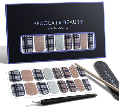 Picture of Beaolata Nail Polish Strips, 32 Nail Wraps, Nail Stickers, Gel Nail Strips, Easy Apply& Remove, Long Lasting, Salon Quality (Autumn Sweaters Brown)