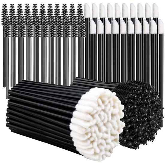 Picture of Teenitor Mascara Wands, Disposable Mascara Wand 200pcs, Lip Applicators Disposable Mascara Makeup Applicator Lipgloss Lip Brush Mascara Brush Lipstick Tester Wands Black