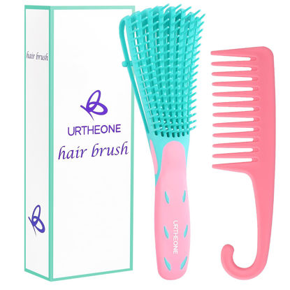 Picture of Detangling Hair Brush, Detangling brush for Adults and Kids, Comb Set for Kinky Curly Coily and Wavy Hair, For Wet and Dry Hair, Afro American Type 3a-4c, Comfortable Grip, Easy to Clean(Pinkgreen)