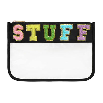 Picture of DYSHAYEN Chenille Letter Clear Zipper Pouch for Travel,Nylon Clear Cosmetic Bag,Makeup Travel Bag for Women (Black-Stuff)