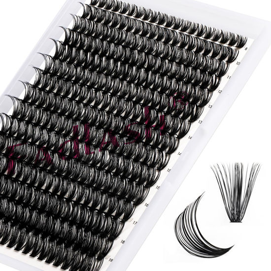 Picture of Cluster Lashes 300Pcs Mix 8-20mm individual lashes 40D C Curl Lash Clusters DIY Eyelash Extensions Wispy Individual Lash Extensions Thin Band Soft Eyelash Clusters to Use at Home (40D-0.07-C,8-20mm)