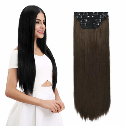 Picture of REECHO 26" Straight Super Long 4 PCS Set Thick Clip in on Hair Extensions Medium Ash Brown