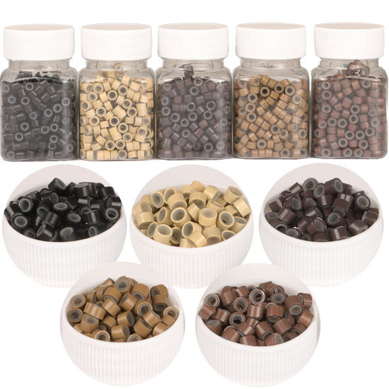 Picture of 2500pcs Hair Extentions Micro Rings Links Beads, 5mm Silicone Lined Beads for Human Hair Extensions Tool-Multi-colored