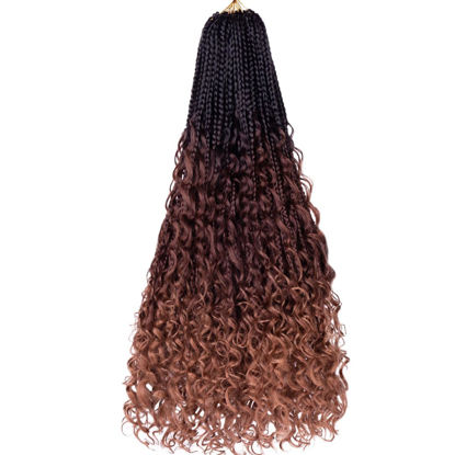 Picture of Beverlee 24 Inch Boho Box Braids 8 Packs Goddess Box Braids Crochet Hair Bohemian Hippie Braids Braiding Hair Box Braids with Curly Ends Messy Pre-looped Synthetic Crochet Hair for Women 1B/4/30#