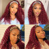 Picture of WENYAN 99J Burgundy Headband Wig Human Hair Deep Wave 12 Inch Red Colored Curly Headband Wigs for Black Women Human Hair Glueless None Lace Front Wigs Brazilian Virgin Hair Wig 150% Density