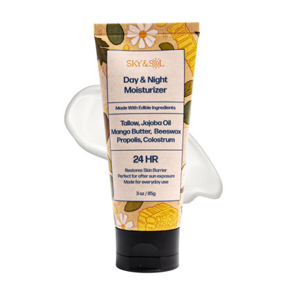 Picture of Sky and Sol Everything Cream | 100% Grass Fed Beef Tallow Moisturizer for Face and Body | Day & Night Skincare | Safe Natural Edible-Grade Ingredients | After-Sun Care | All Skin Types | 3 oz