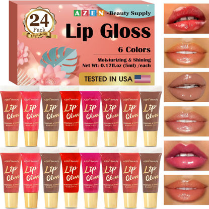 Picture of AZEN 24 Pack Lip Gloss Set, Lip Oil for Dry Cracked Lips Moisturizing Hydrating Nourishing with Vitamin E