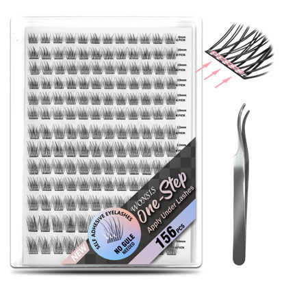 Picture of WONSIS Self Adhesive Eyelashes, 156 Pcs Self Adhesive Eyelash Clusters, No Glue Needed, Invisible Strip Tape - Longer Lasting, No Sticky Residue Pre Glued Eyelashes (Natural-Mixed)…