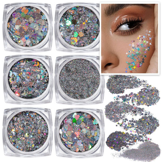 Picture of Teenitor Face Glitter, Sliver Body Glitter, Holographic Face and Body Glitter Gel for Women, Rave Glitter for Face, Hair, Eye and Body