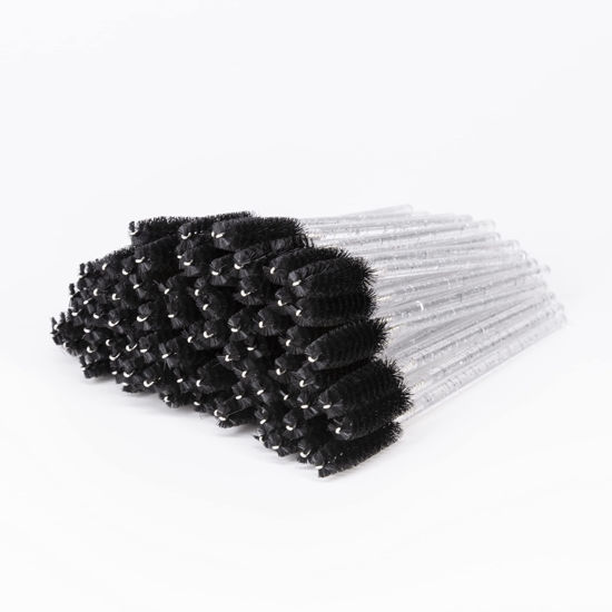 Picture of i-Laesh Crystal Mascara Wands Disposable, Eyebrow / Eyelash Brushes for Eyelash Extensions, Lashes Makeup Tool 100 Pcs（Black +）