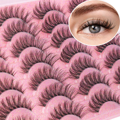 Picture of Lashes Natural Look Faux Mink Eyelashes Wispy Clear Band Lashes Fluffy 16mm Natural False Lashes Cat Eye Short Strip Lashes Pack 14 Pairs