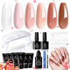 Picture of Beetles Poly Nail Gel Kit with Uv Light,6 Colors Clear Nude Brown Neutral Color Beetles Poly Gel Nail Extension Gel Set Builder Hybrid Jelly Gel with Base Top Coat Valentine's Day Gift for Women