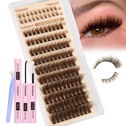 Picture of Brown Lash Clusters Kit Fluffy Volume Eyelash Extension with Bottom Lash Clusters 40D Individual Lashes Extension 10-18mm Eyelashes Clusters Kit with Lash Bond and Seal Lash Tweezers Focipeysa