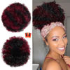 Picture of rosmile Afro Puff Drawstring Ponytail Extension for Black Women, Premium Black to Burgundy 80 Gram Short Synthetic Afro Puff Ponytail for Natural Hair, Clip on Kinky Drawstring Curly Ponytail Bun