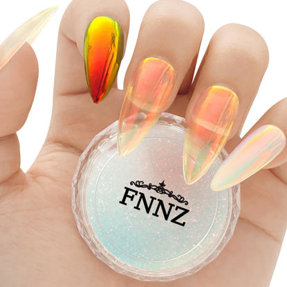 Picture of FNNZ Unicorn Chrome Nail Powder, Aurora Unichrome Mermaid Aurora Nail Powder Pigment Pearlescent Nail Art Glitter Decoration for Home DIY Nail Salon Manicure - Sunset Glow