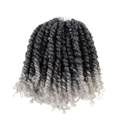 Picture of The BOHOBABE Pre-twisted Passion Twist Crochet Hair 6 Inch Short Ombre Gray Pre-looped Crochet Passion Twist Braiding Hair 8 Packs (T1B/grey)