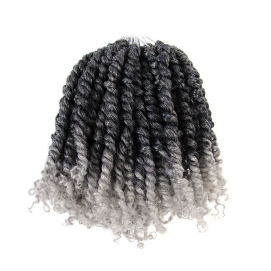 Picture of The BOHOBABE Pre-twisted Passion Twist Crochet Hair 6 Inch Short Ombre Gray Pre-looped Crochet Passion Twist Braiding Hair 8 Packs (T1B/grey)
