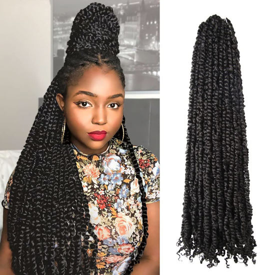 Picture of The BOHOBABE 36 Inch Pre-twisted Passion Twist Hair 8 Packs Super Long Pre-looped Crochet Passion Twist Braiding Hair Soft Bohemian Twists (1B)