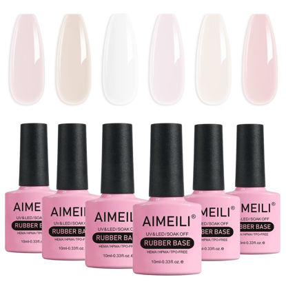 Picture of AIMEILI Hema Free Rubber Base Gel For Nails, Soak Off U V LED Clear Sheer Gel Nail Polish, 4 in 1 Nail Strengthen/Enhance/Base Coat/Color Gel Polish Set Of 6pcs X 10ml - Kit 44