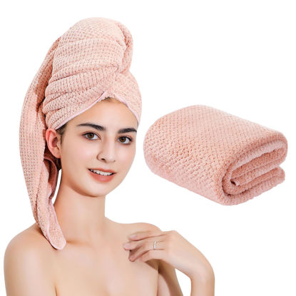 Picture of Laojbaba Microfiber Hair Towel Quick Dry Hair Towel Hair Drying Towels Suitable for All Kinds of Hair Ultra Absorbent Long and Thick Hair 24X48inch Lotus Root Pink (1pcs)