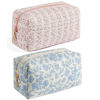Picture of HHQQWZ Makeup Bag Travel Cosmetic Bag for Women Girls, Zipper Make Up Pouch, Floral Flowers Toiletry Organizer Makeup, Portable Storage Bag, Cosmetic Travel Cloth Bag (Pink+Blue Floral)