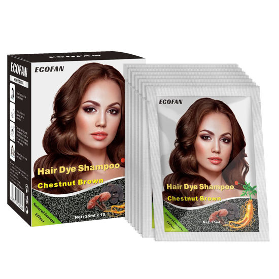 Picture of 10 PCS Chestnut Brown Hair Dye Shampoo 3 in 1 Natural Hair Color Shampoo, Semi- Permanent Instant Hair Dye for Men & Women, 100% Grey Coverage Natural Hair Dye Shampoo (Chestnut brown)