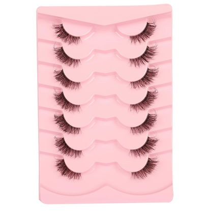 Picture of Gmagictobo False Eyelashes Fluffy Wispy Half Lashes Cat Eye Look Natural Clear Band Eyelashes 1/2 Faux Mink Lashes 7 Pairs