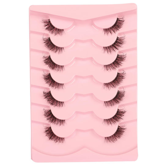 Picture of Gmagictobo False Eyelashes Fluffy Wispy Half Lashes Cat Eye Look Natural Clear Band Eyelashes 1/2 Faux Mink Lashes 7 Pairs