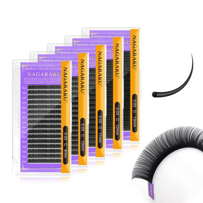 Picture of NAGARAKU 5 Trays Eyelash Extensions 0.03mm C curl 9/10/11/12/13mm in 1 pack Classic Individual Lashes Soft Natural Professional Faux Mink 16 rows