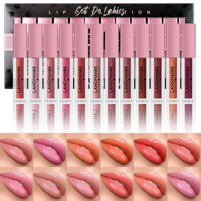 Picture of LANGMANNI 12Pcs Lip gloss Collection Makeup Set, Shiny Smooth Soft Liquid Lip Glosses Lip Stain With Rich Varied Colors For Girls And Women Makeup (Shimmery-B)