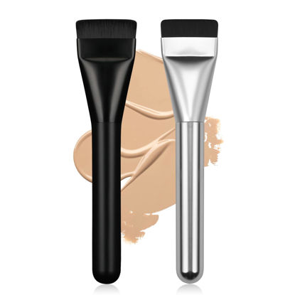 Picture of BEAUTYFACTOR 2Pcs Flat Foundation Brush,Face Mask Brush Makeup Spatula Facial Brush for Liquid Foundation Mask,Premium Face Korean Makeup Brush for Blending Cream (Black&Silver)