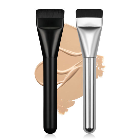 Picture of BEAUTYFACTOR 2Pcs Flat Foundation Brush,Face Mask Brush Makeup Spatula Facial Brush for Liquid Foundation Mask,Premium Face Korean Makeup Brush for Blending Cream (Black&Silver)