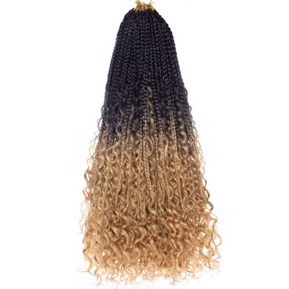 Picture of Beverlee 24 Inch 8 Packs Boho Box Braids Goddess Box Braids Crochet Hair Bohemian Hippie Braids Braiding Hair Box Braids with Curly Ends Messy Pre-looped Synthetic Crochet Hair for Black Women 1B/27#