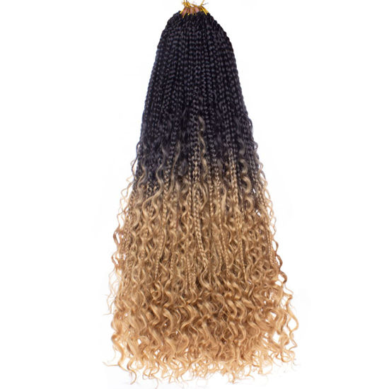 Picture of Beverlee 24 Inch 8 Packs Boho Box Braids Goddess Box Braids Crochet Hair Bohemian Hippie Braids Braiding Hair Box Braids with Curly Ends Messy Pre-looped Synthetic Crochet Hair for Black Women 1B/27#