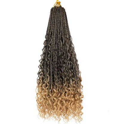 Picture of Beverlee 24 Inch 8 Packs Boho Box Braids Goddess Box Braids Crochet Hair Bohemian Hippie Braids Braiding Hair Box Braids with Curly Ends Messy Pre-looped Synthetic Crochet Hair for Black Women T27#