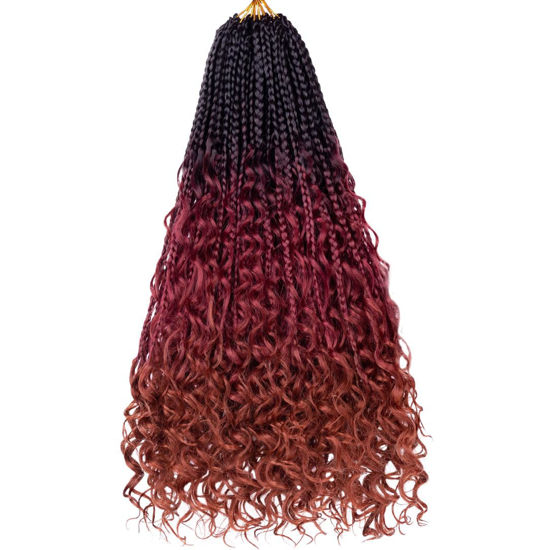 Picture of Beverlee 24 Inch Boho Box Braids 8 Packs Goddess Box Braids Crochet Hair Bohemian Hippie Braids Braiding Hair Box Braids with Curly Ends Messy Pre-looped Synthetic Crochet Hair for Women 1B/530/350#