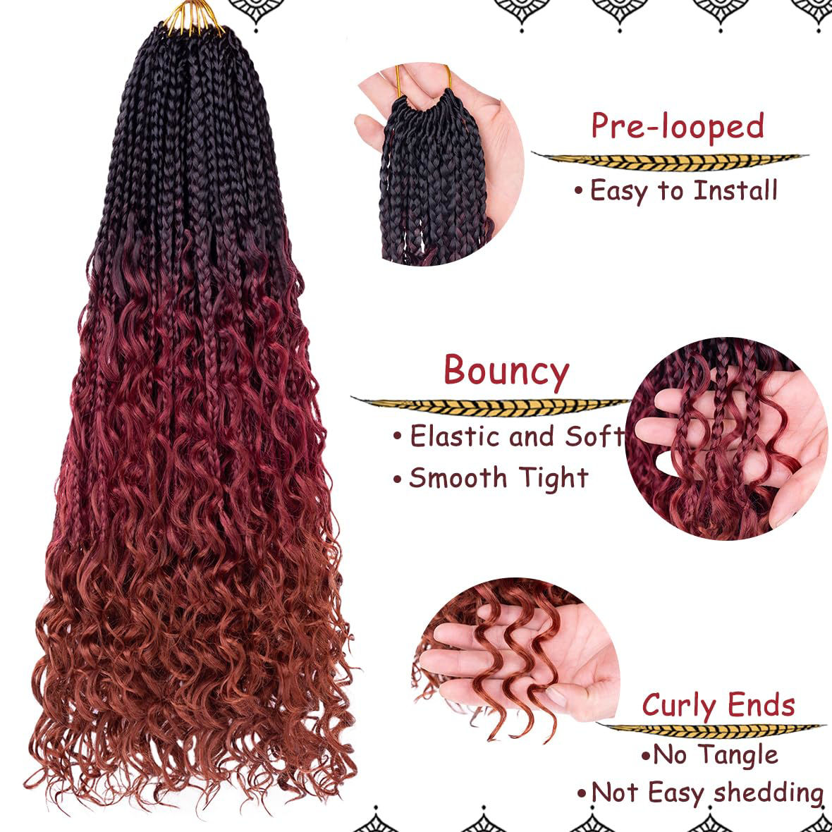GetUSCart- Beverlee 24 Inch Boho Box Braids 8 Packs Goddess Box Braids ...