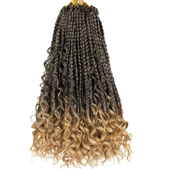 Picture of Beverlee Boho Box Braids 8 Packs Goddess Box Braids 14 Inch Bohemian Box Braids Crochet Hair Crochet Box Braids with Curly Ends Pre-looped Synthetic Crochet Hair for Black Wome