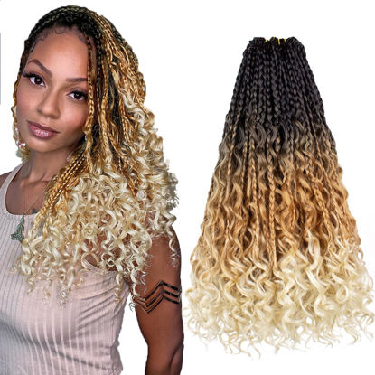 Picture of Beverlee Goddess Box Braids Crochet Hair 14 Inch Boho Box Braids 8 Packs Crochet Hair Bohemian Box Braids Crochet Braids Box Braids Curly Ends Messy Pre-looped Synthetic Curly Crochet Hair for Women